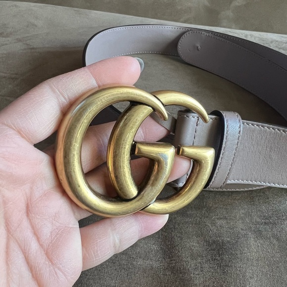 Authentic Gucci GG Double G Logo Leather Belt Camel w/ Double G Buckle - Picture 5 of 9
